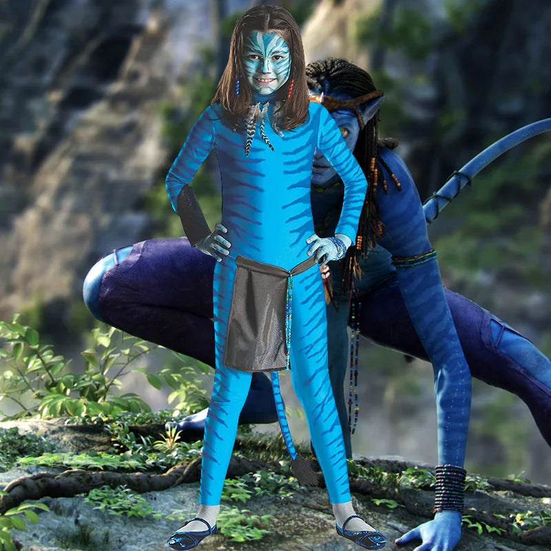 Halloween Avatar Costume Boy Girl Carnival Purim Party Stage Performance Clothes Set Movie Avatar with Tail Jumpsuits