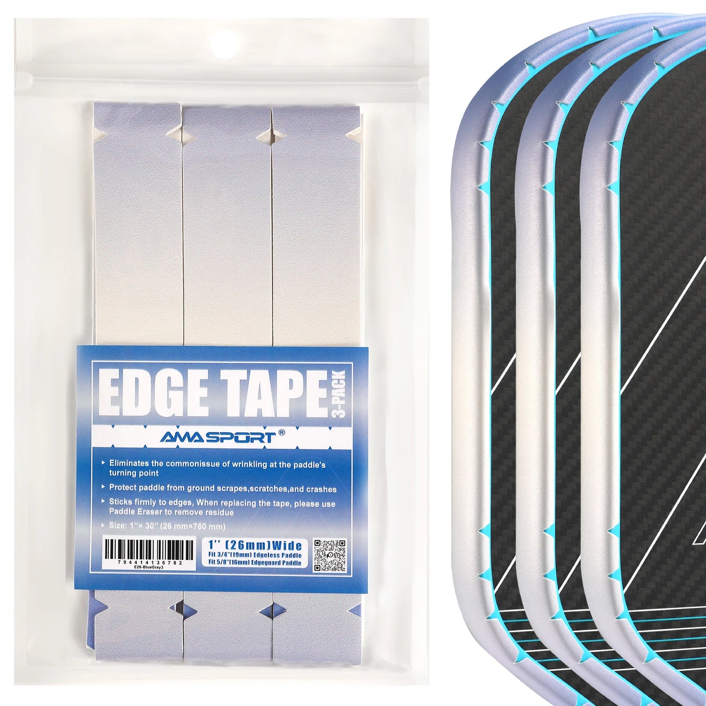 AMASPORT Pickleball Paddle Protection Tape 20mm/23mm/26mm  for 13mm/16mm/19mm Paddle-Navy Blue-Pickleball Edge Euard Tape