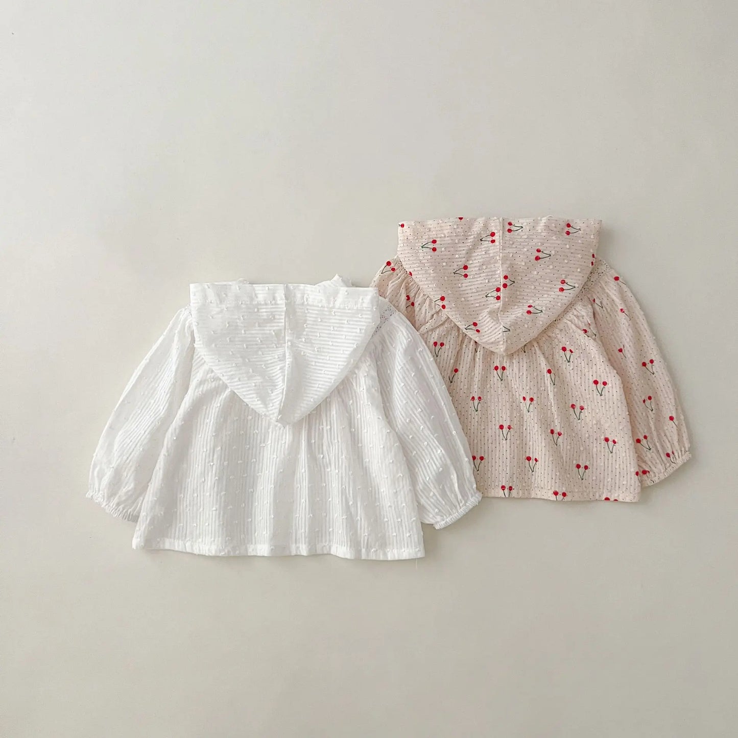 Summer Newborn Infant Baby Girls Thin Sun Protection Clothing Cherry Printing Hooded Coat Ventilate Jacket Kids  Baby Clothing