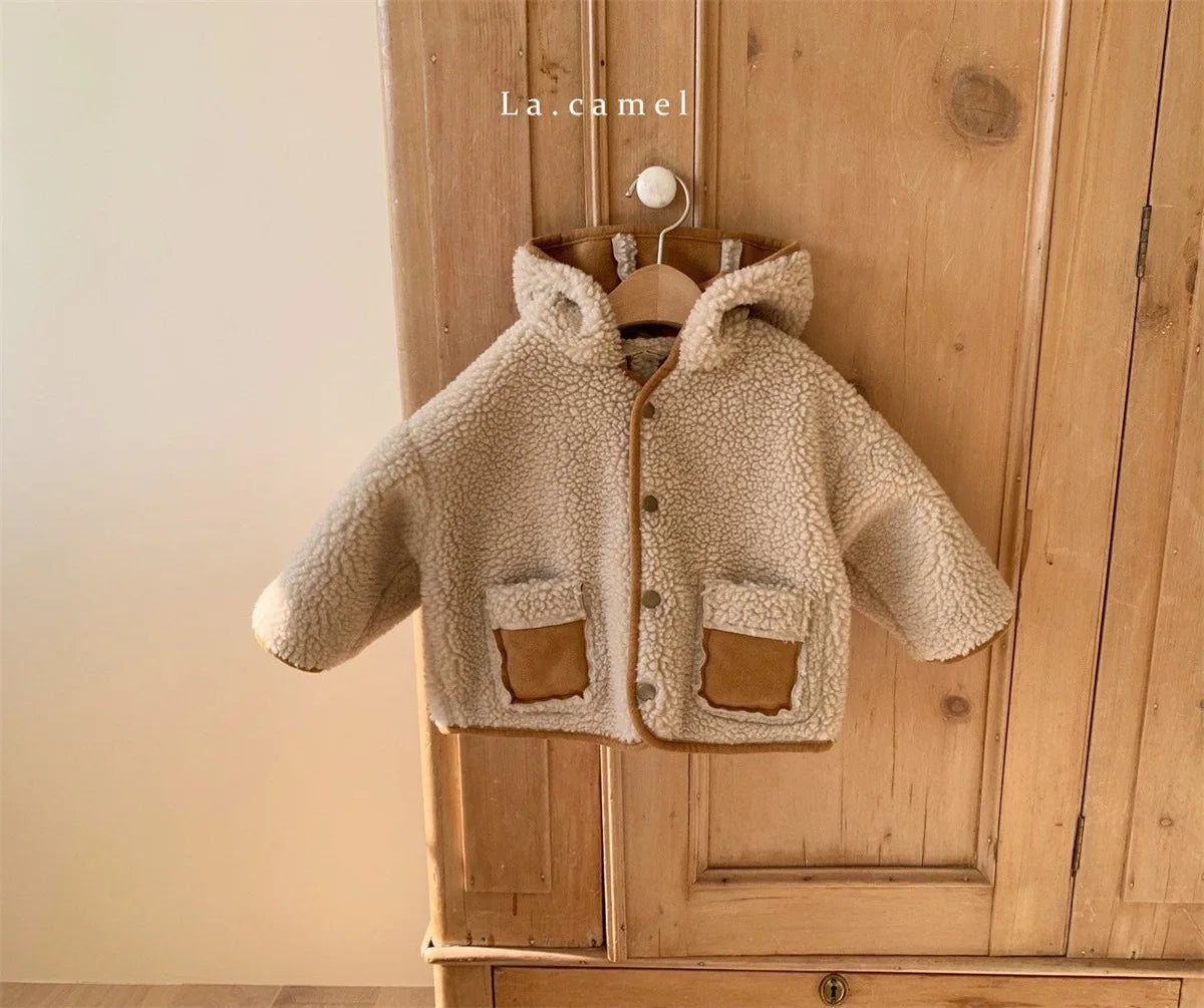 2025 Winter New Baby Warm Plush Coat Plus Velvet Thick Infant Boy Girl Long Sleeve Warm Coat Toddler Casual Hooded Jacket