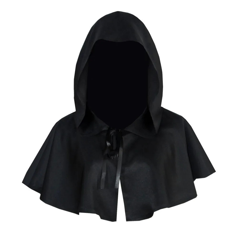 Halloween Cosplay Death Cloak Short Hooded Cloak Sorcerer Witch Costume Vampire Devil Wizard Black Cape Party Accessories 2025