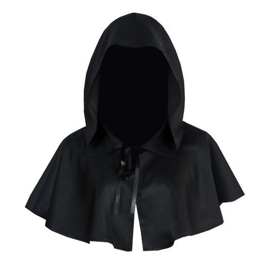 Halloween Cosplay Death Cloak Short Hooded Cloak Sorcerer Witch Costume Vampire Devil Wizard Black Cape Party Accessories 2025
