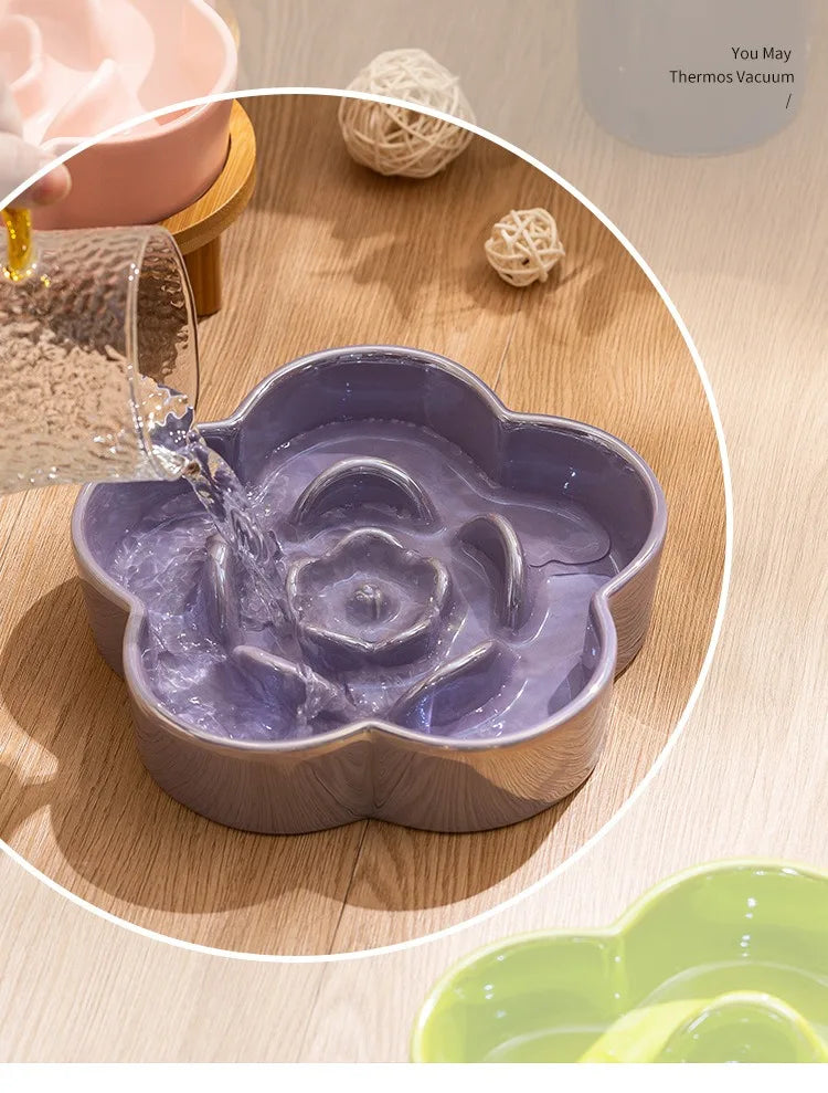 Ceramic Dog Slow Food Bowl Anti-choking Medium and Large Dog Food Basin Cat Bowl with Wooden Frame Pet Feeding Supplies With