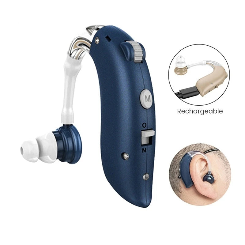 BTE Rechargeable Digital Hearing Aid for Deafness Adjustable Tone Best Sound Amplifier Portable Deaf Elderly BTE Hearing Aids ﻿