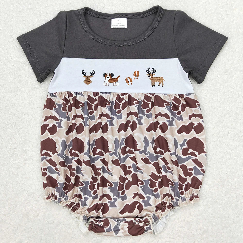 Hot Sale Kids Designer Clothes Boys Camo Branches Short Sleeve Rompers Boutique Infant Baby Boys Rompers Toddler Boy Jumpsuits