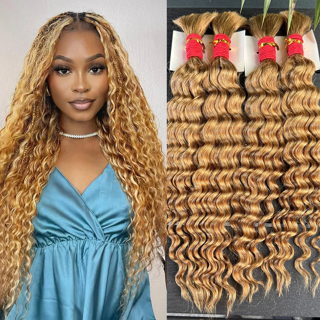 4/27# 99J# Colored Human Hair Boho Braiding Hair 50g/bundle Deep Wave Brazilian Human Braiding Hair for Black Women