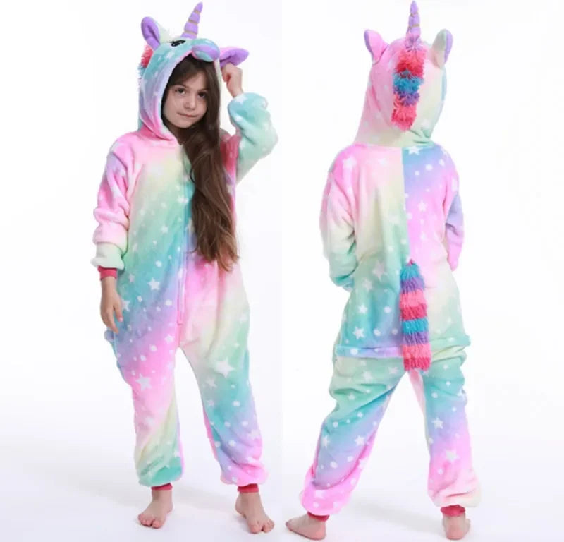 New Winter Unicorn Pajamas For Children Kigurumi Animal Pyjamas Kids Panda Onesie Boys Girls Sleepwear Dinosaur Jumpsuit