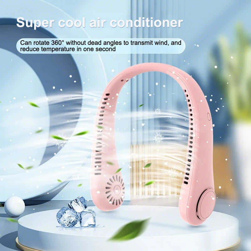 Portable Neck Fan 3 Speeds Mode Adjustable Stretchable Neck Fan Blow Air For Cooling Hand Free 4000mAh Rechargeable