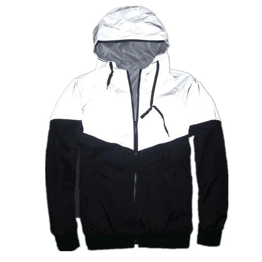 New Night Men Patchwork Reflective Jacket Hip Hop Party Dancer Casual Waterproof Windbreaker Men Coat Trend Brand