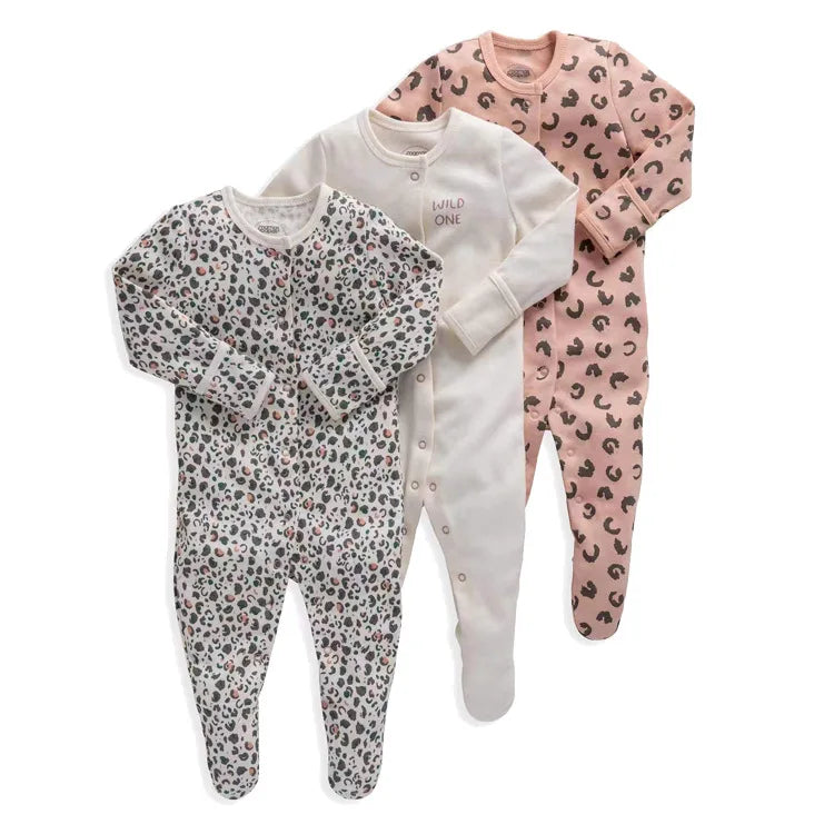 3pcs/Lot Cotton Soft Baby Romper Jumpsuit for Boys Girls with Zipper Footed Long Sleeve Pajama Sleepsuit Outfit Infant Clothes