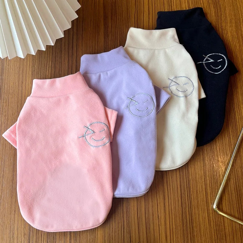 Solid Pet Fleece Dog Hoodies High Collar Dog Clothes Autumn Winter Puppy Warm Clothes Plush Dog Undershirt Chihuahua Cat Shirts