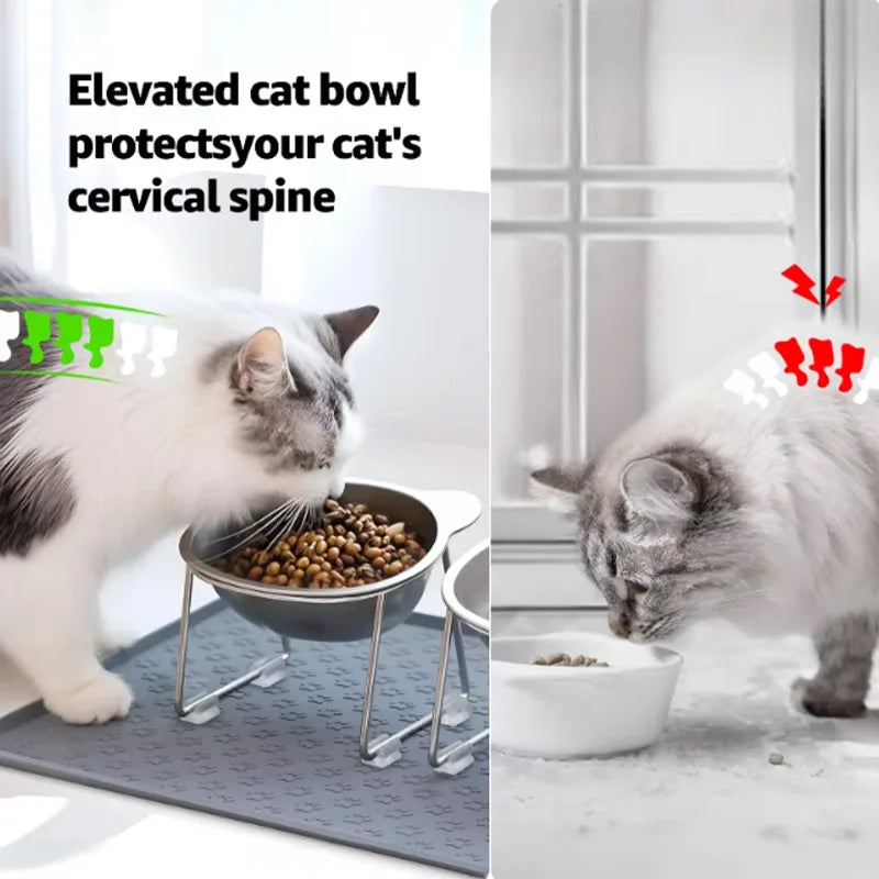 Premium 304 Stainless Steel Raised Cat Bowl with 15° Tilt Neck Guard Shatterproof Healthy Feeding for Senior Cats Kitten Puppy