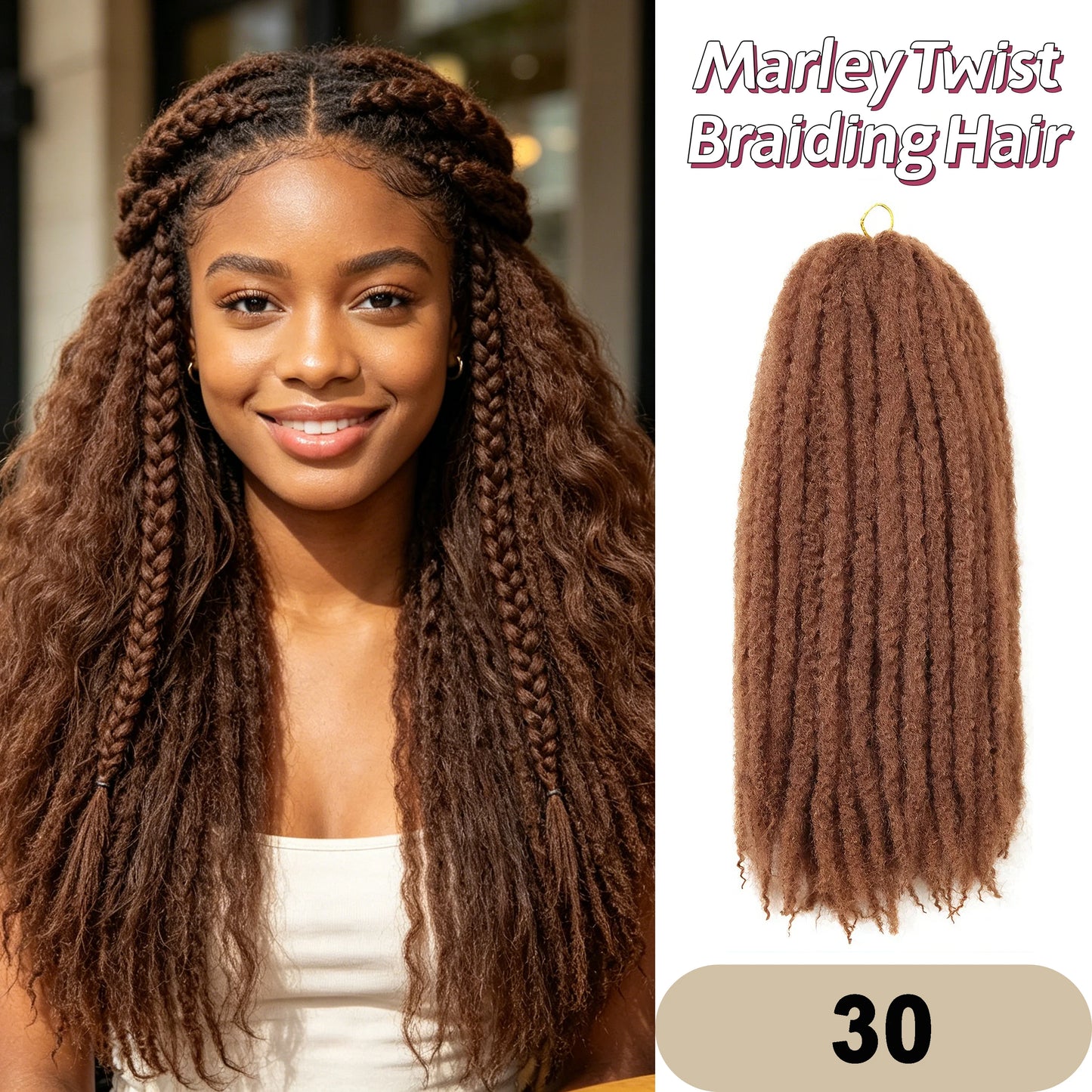 Marley Twist Braiding Hair Pre Stretched Ombre/Solid Colors Afro Kinky Curly Crochet Hair for Faux Locs Jumbo Marley Twists Hair