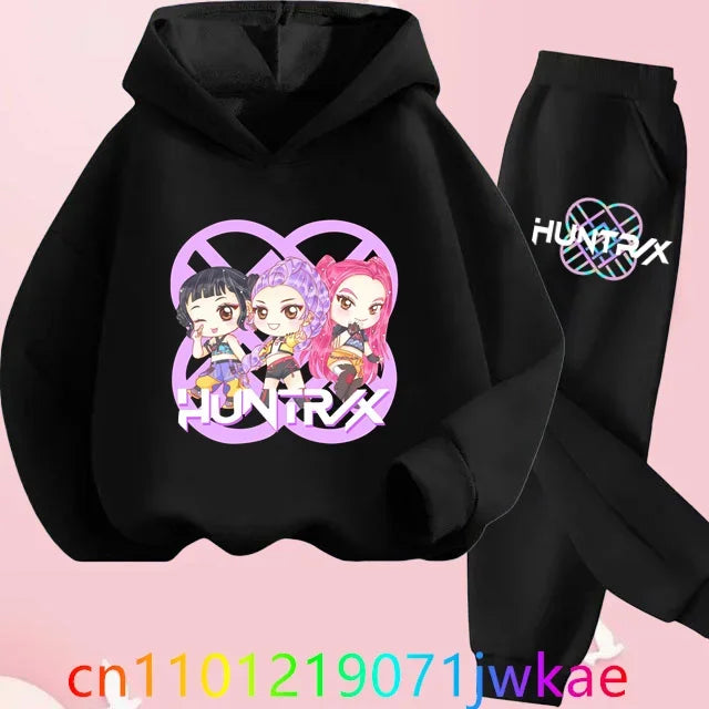 Kid K-Pop Demon Hunters Hooded Suit Toddler Girl Clothes KPop Demon Hunters Hoodie Set Girls Fashion Casual Sweatshirt New Movie