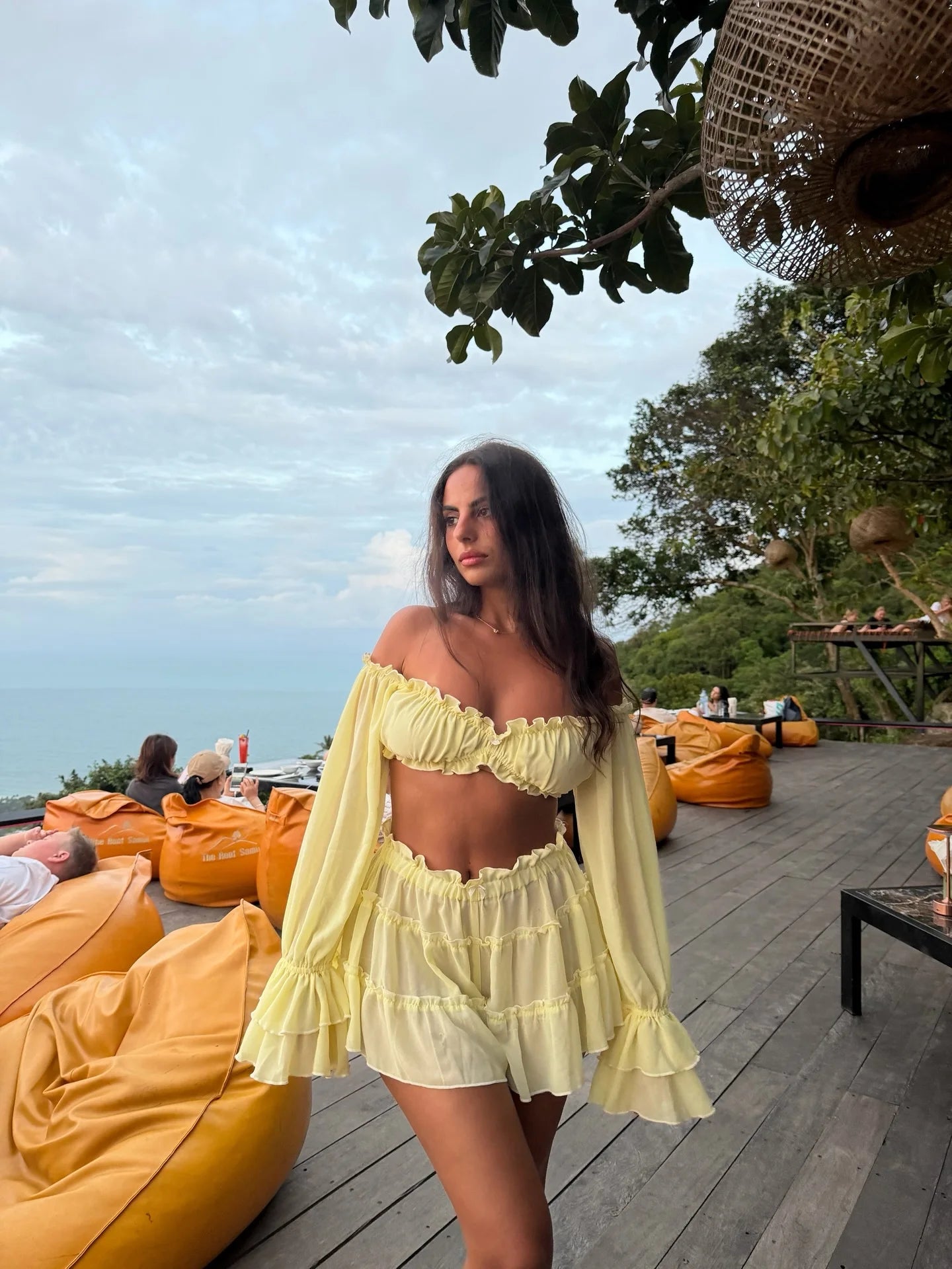 Ruffle Dress Bandage Two Piece Dress Long Sleeve Dresses Cover Up Women A Line Dress Summer Party Evening Female