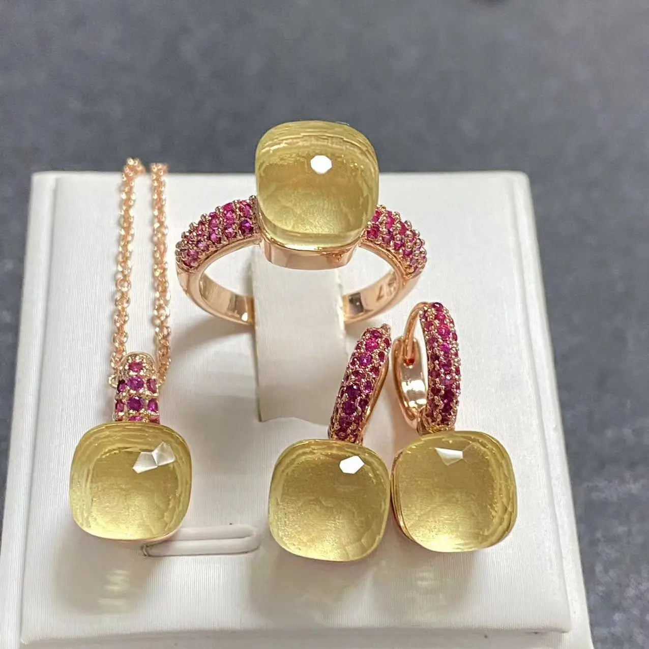 3Pcs/Set Women's Fashion Jewelry Gift Set - Rose Gold Plated Ring Earrings Necklace with Inlay Purple Zircon Crystal