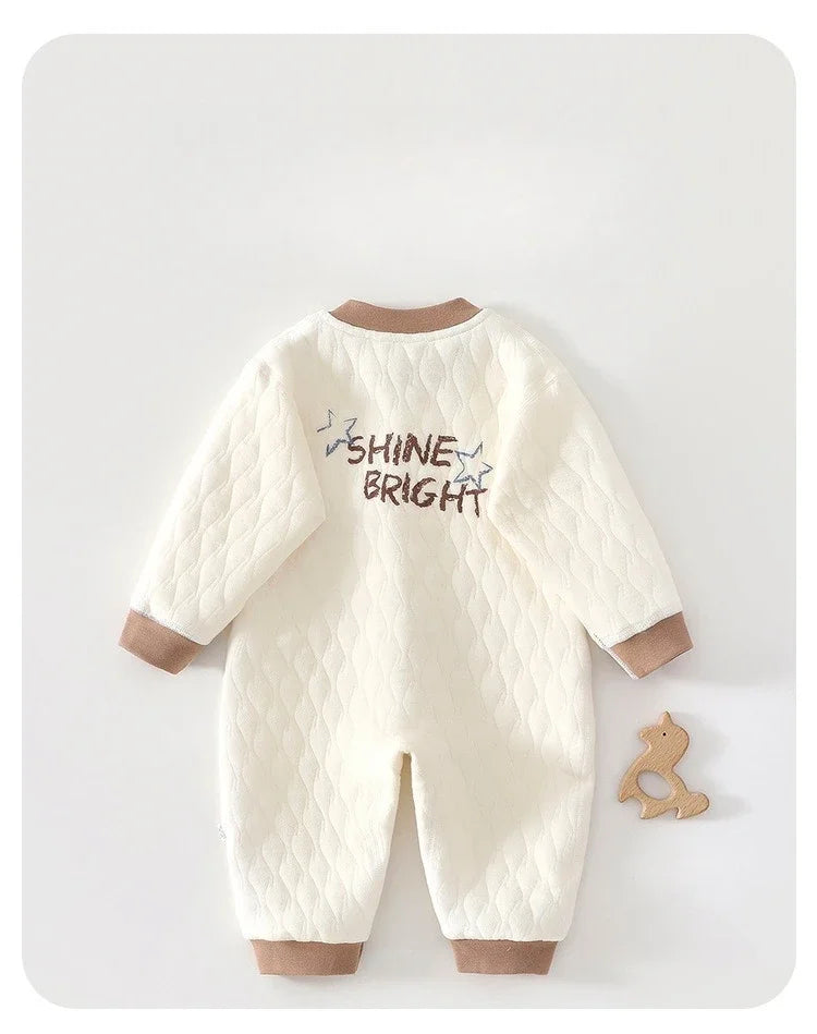 0-2Y Newborn Girl Boy Spring Bodysuit 2026 Baby Cotton Quilted Seamless Romper Autumn Warm Printed Soft Skin-Friendly Sleepwear