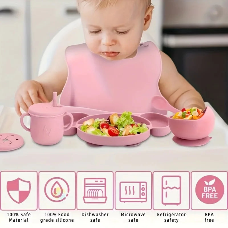 9-piece silicone feeding tableware set for babies and mothers, specially designed for babies to learn to eat