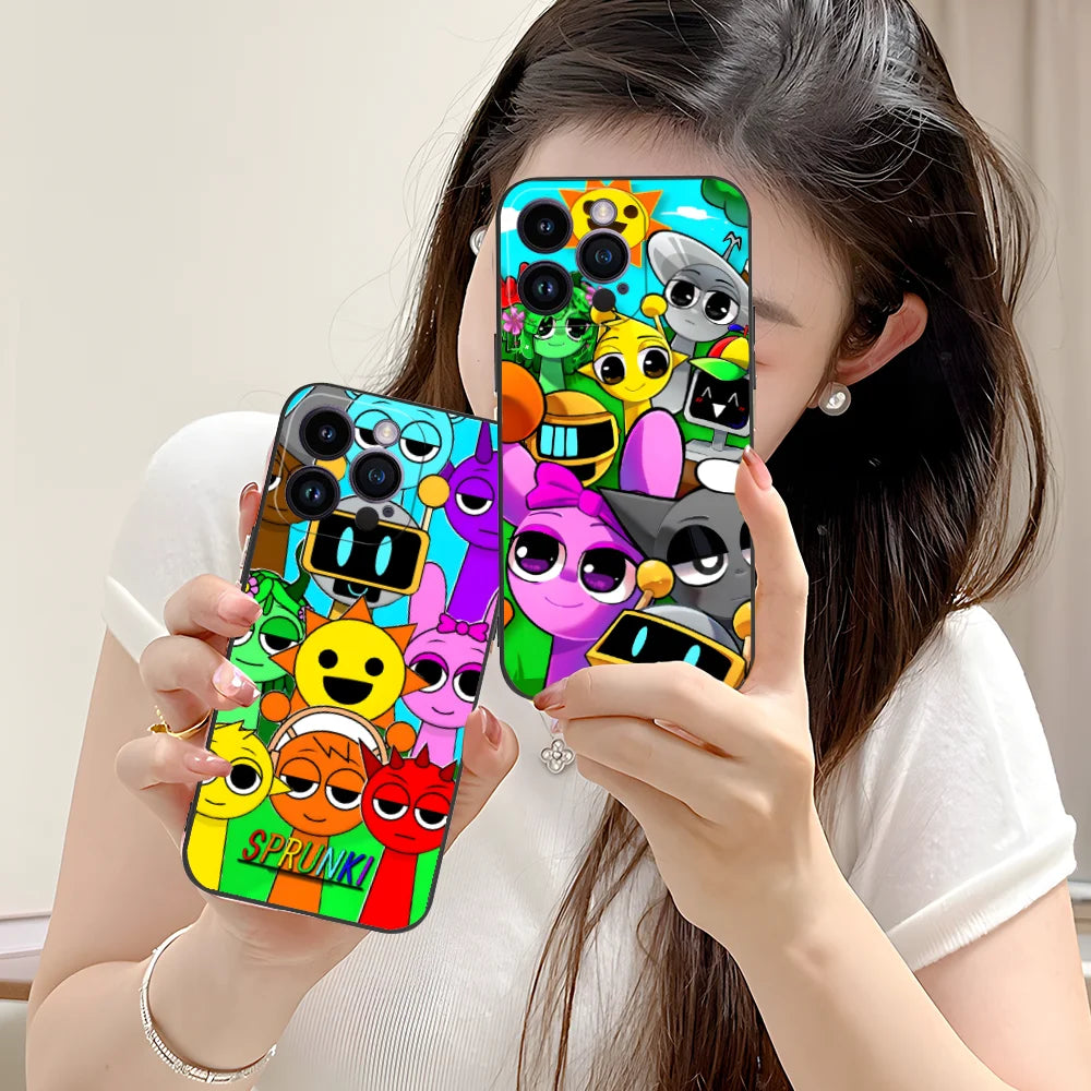 Funny Cartoon Sprunki Pattern Phone Case For iPhone 17 16 15 14 13 12 11 Pro Max Mini SE 7 Plus 17E Shockproof Non-Slip Cover