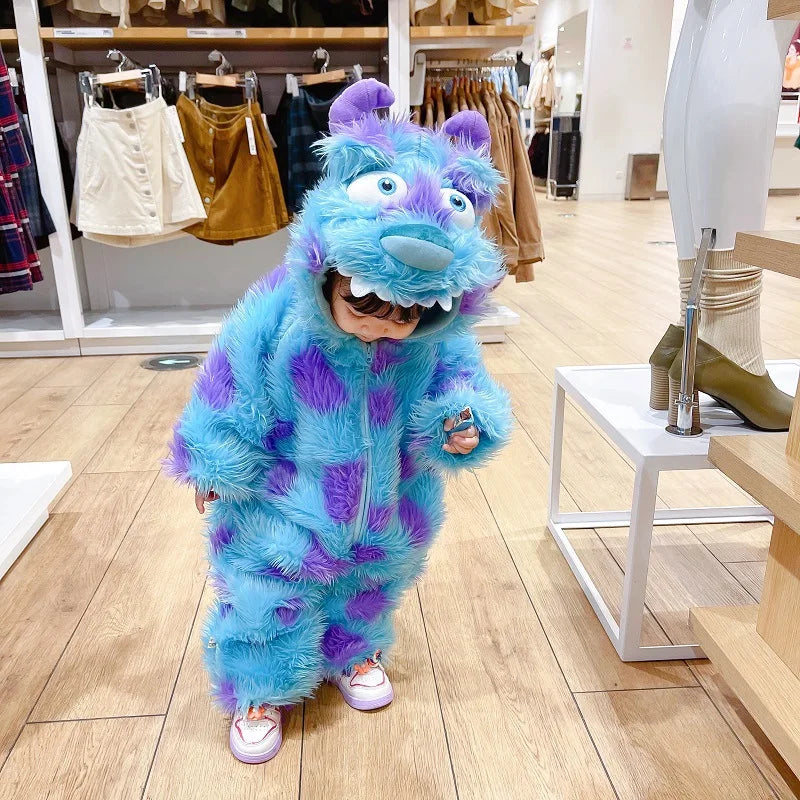 Cute Sully Monster Costume For Kids Halloween Kawaii Outfit Baby Boy Girl Winter Cosplay Clothes Warm Soft Romper Blue Suit
