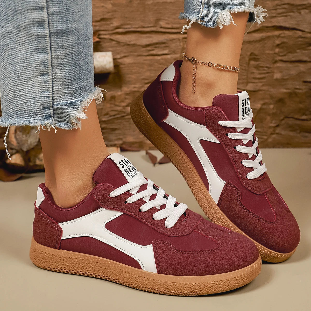 Mix Color Women Sneakers 2026 Spring New Platform Luxury Flat Vulcanized Shoe Female Lace-Up Non-Slip Casual Skateboarding Shoes