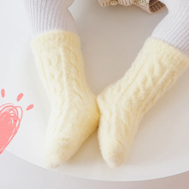 3 Pairs/Lot Winter Warm Baby Mid Tube Socks Soft Thickned Newborn Long Socks Solid Color Toddler Socks For Boysd And Girls