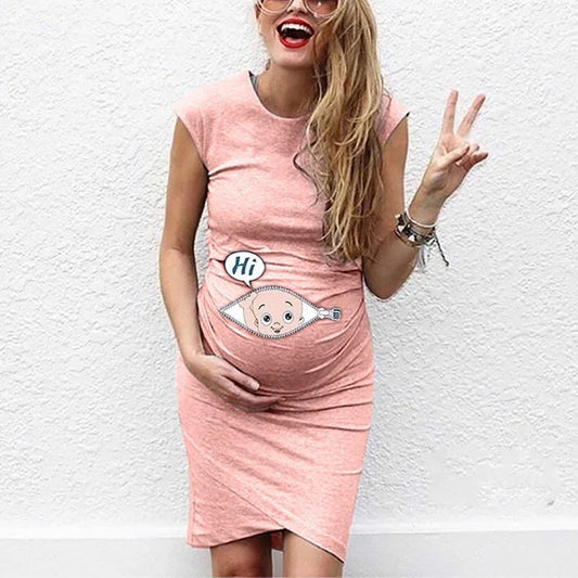 Maternity Cartoon Letter Print Pregnant Woman Dress Sleeveless O-neck Pregnancy Maternity Dress Nusring Maternity Casual Clothes
