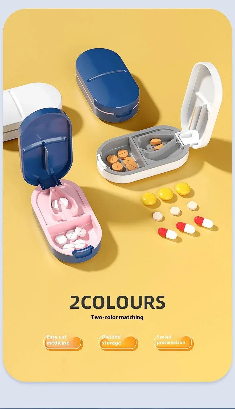 Medicine Pill Cutter Box Portable Drug Box Useful Grinder Splitter Medicine Pill Holder Tablet Cutter Splitter Divider Pill Case