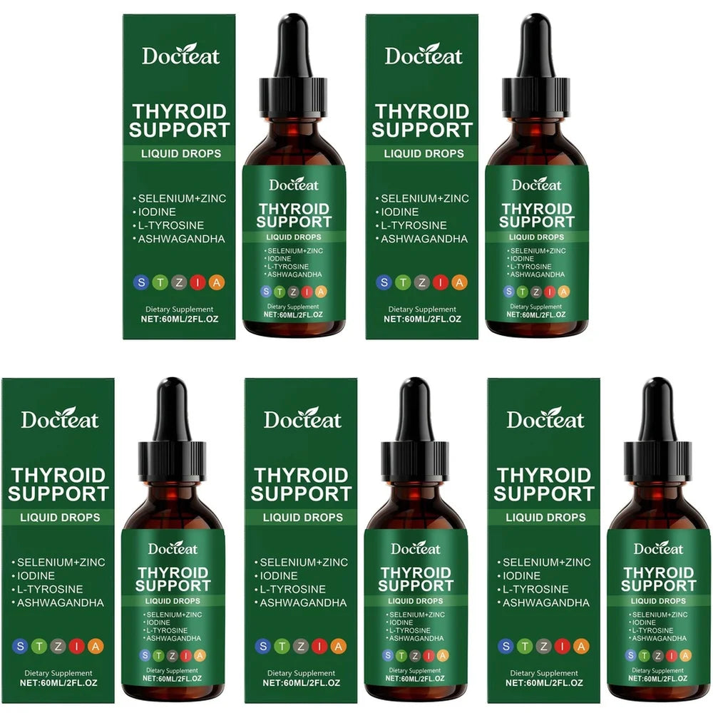 Docteat Thyroid Support Liquid Drops with Selenium, Zinc, Iodine, L-Tyrosine & Ashwagandha, Dropper Design for Daily Use, 60 ML