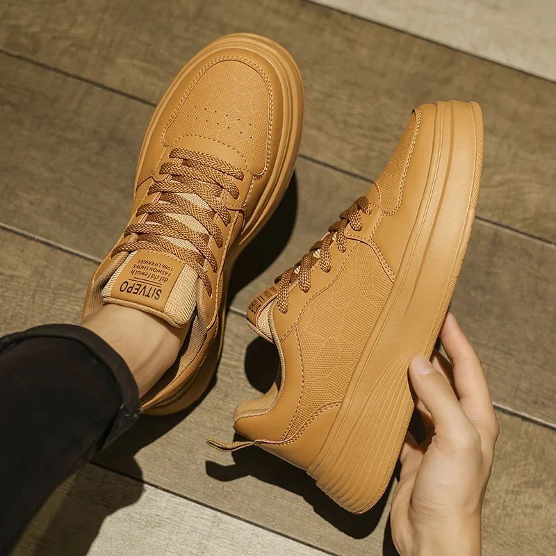 Men's Casual Sport Shoes Thick Bottom Invisible Heightening 10cm Rubber Outsole Synthetic Upper Breathable Lace-Up Sneakers