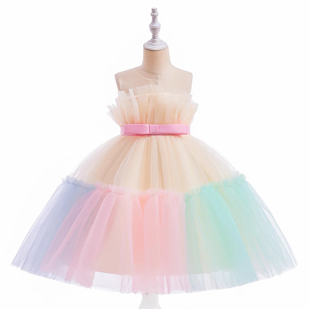 Bow Tulle Baby Baptism Dress For Girls Princess Costume Infant 1 Year Birthday Wedding Party Dresses Toddler Girl Summer Clothes