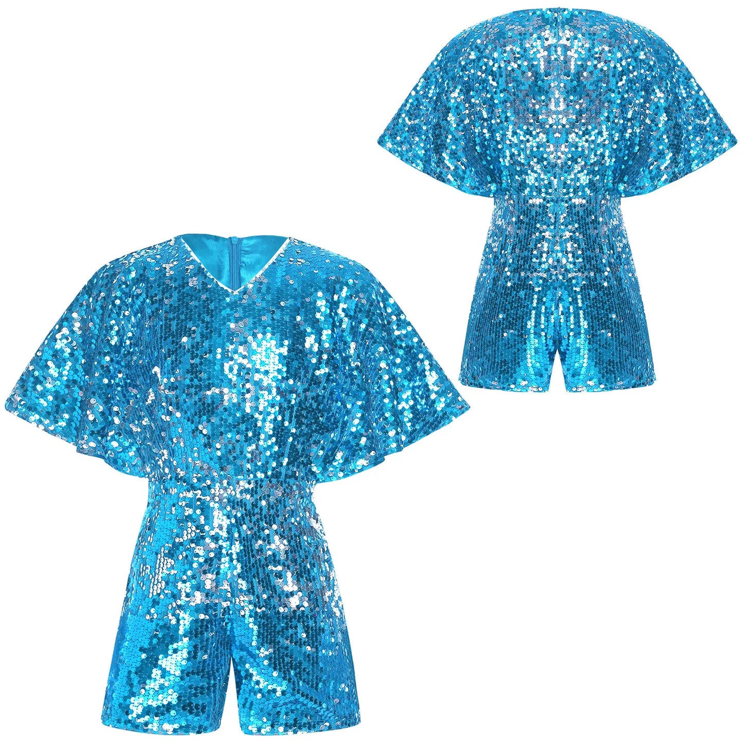 Kids Girls Shorty Unitard Sleeveless Sequin Rompers Leotard Bodysuit Performance Children Jazz Modern Dance Party Tap Costumes