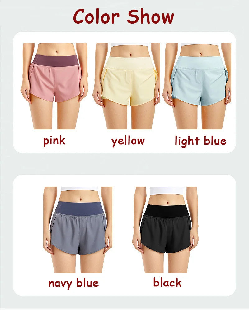 Hot New Sport Shorts Women Sportswear Double-deck Running Shorts Yoga Bottoms Summer Gym Fitness Training Jogging Short Pants