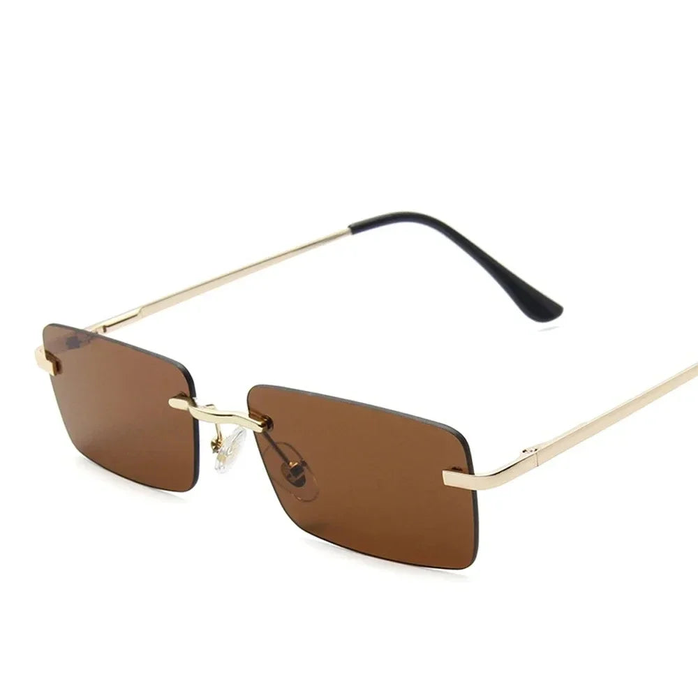 Rimless Rectangle Sunglasses Women UV400 Driving Sun Glasses Men Clear Color Summer Accessories Square Small Size