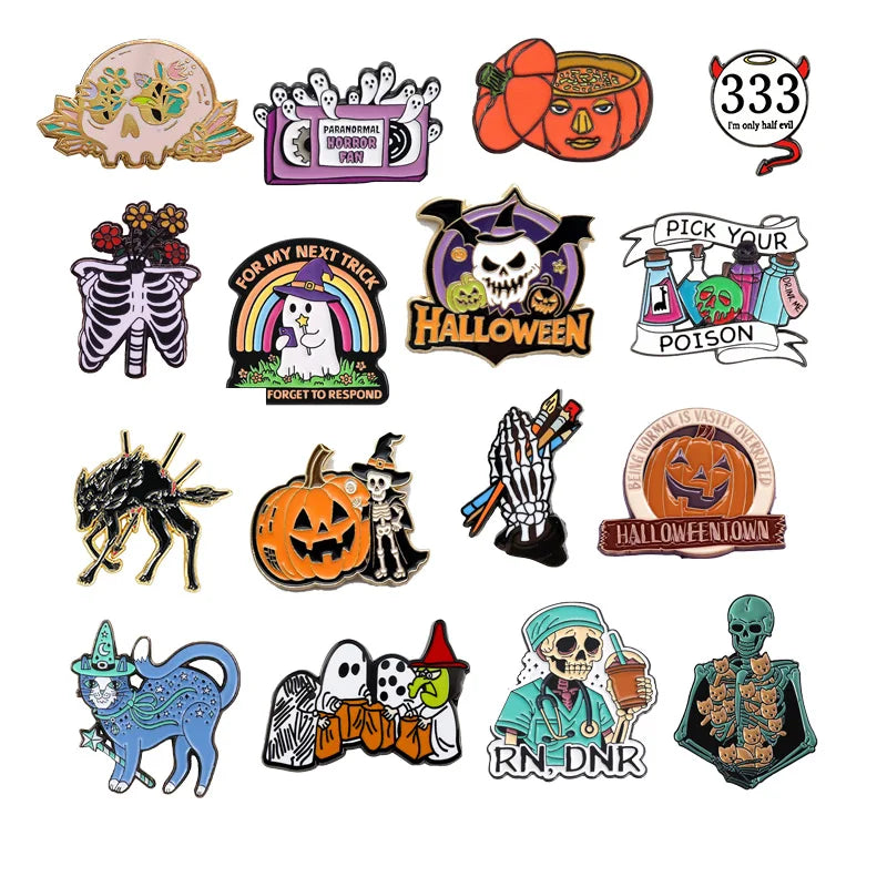 Horror Halloween Costume Accessories Cartoon Skeleton Ghost Enamel Pin Men's Backpack Badge Clothes Accessories Wholesale