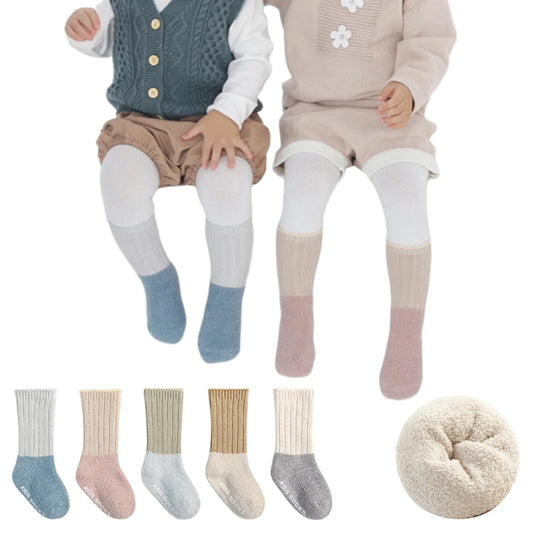 5 Pairs Winter Unisex Kids Baby Socks Infant Patchwork Non-slip Tube Socks Cotton Thick Warm Fleece Newborn Baby Stockings
