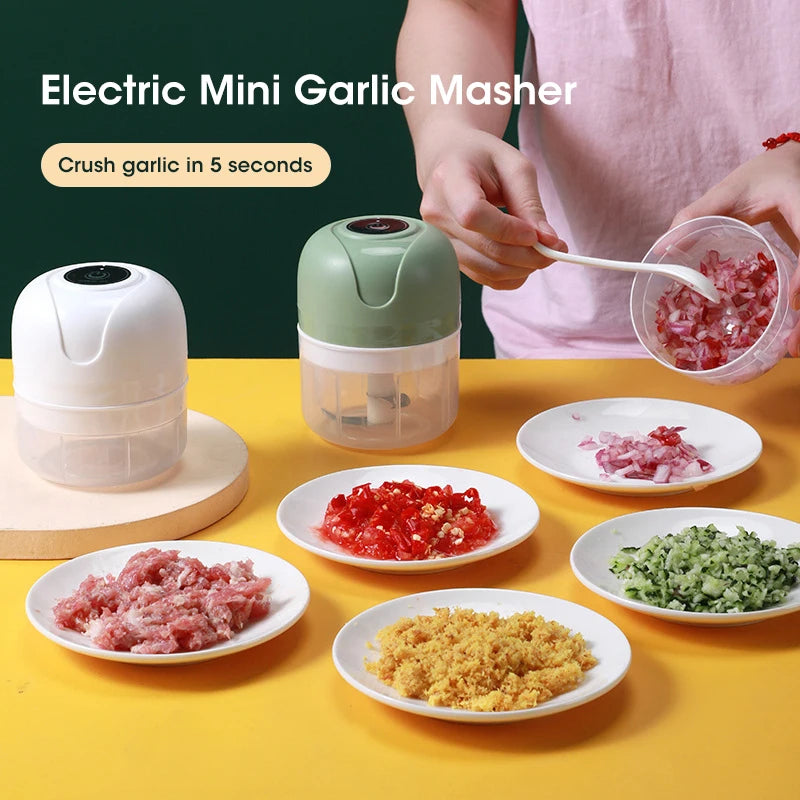 Electric Mini Garlic Masher Portable Multi Function Vegetable Meat Grinder Chopper USB Charging