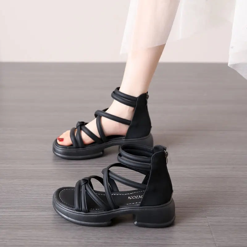 Summer Sandals New Fashion Simple Women's Shoes Breathable Non Slip Simple Roman Shoe Hollow Lightweight Retro 2025 Beach Shoes