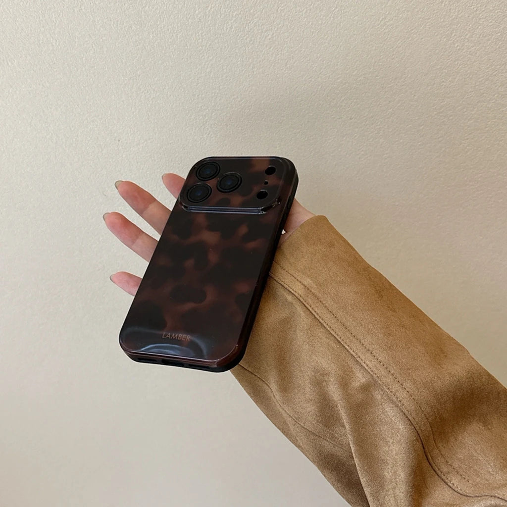 Retro Stylish Amber Color Lamber Pattern Glossy Phone Cover Case for iPhone 17 16 15 14 13 12 Pro Max Plus Air