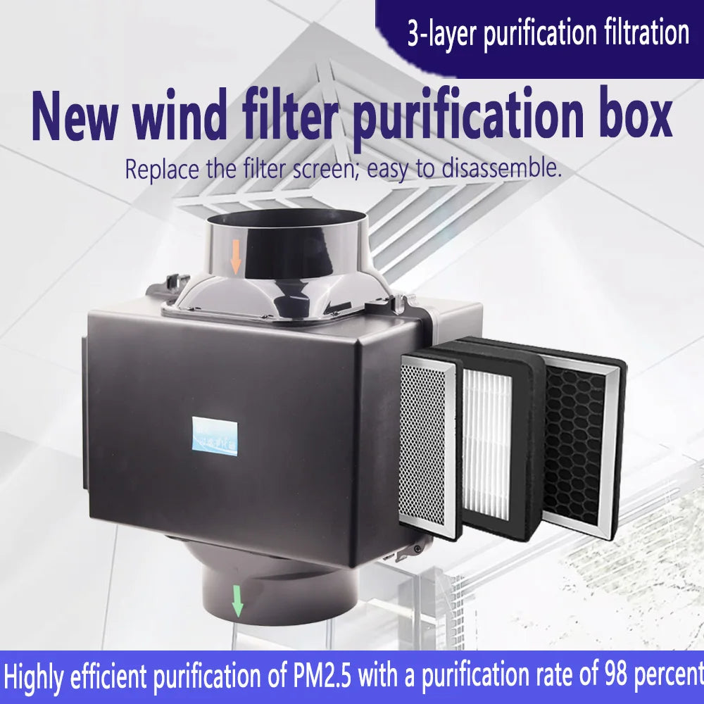 3 Layers Purification Filter Box with Hepa and Carbon Filter For Ventilation System HVAC System Heating And Cooling Ventilation
