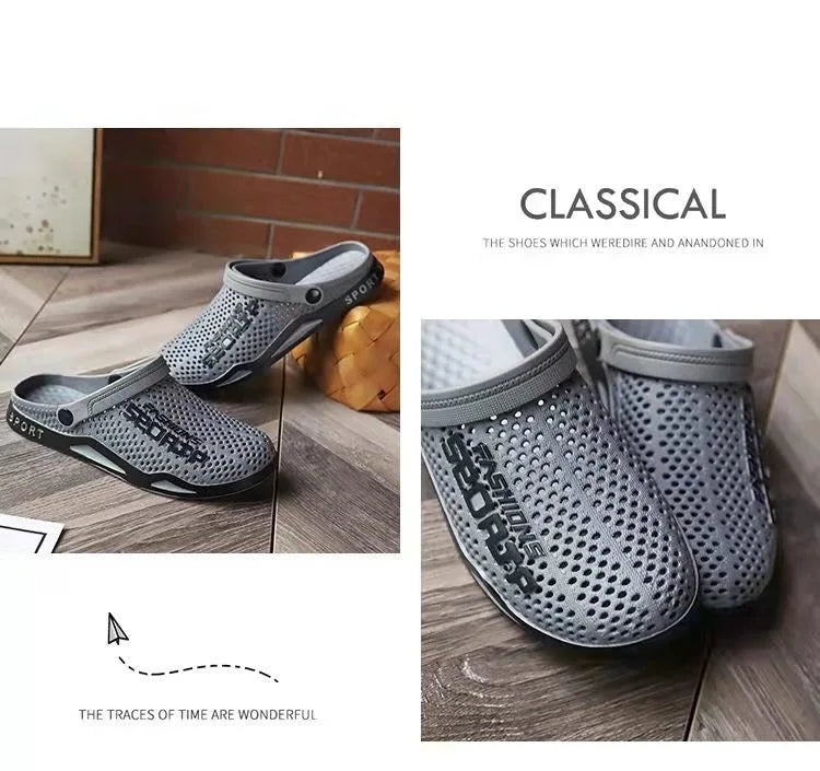 39-44 Mens Mules Clogs Summer Sandals Male Slippers Soft Bottom Beach Shoes Slip-On Zapatos Breathable Non-Slip Hollow Footwear