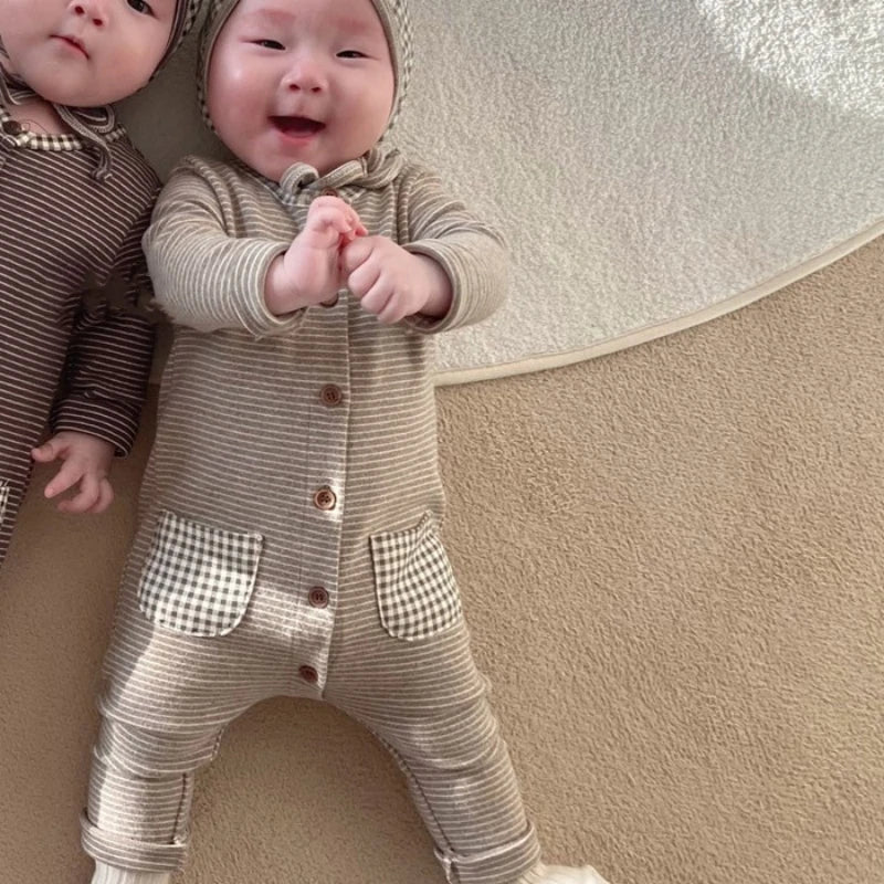 HY2570 Korean Style Baby Romper Suit for Newborns Comfortable Striped Base Layer Crawling Clothes Baby Clothing Toddler Outfits