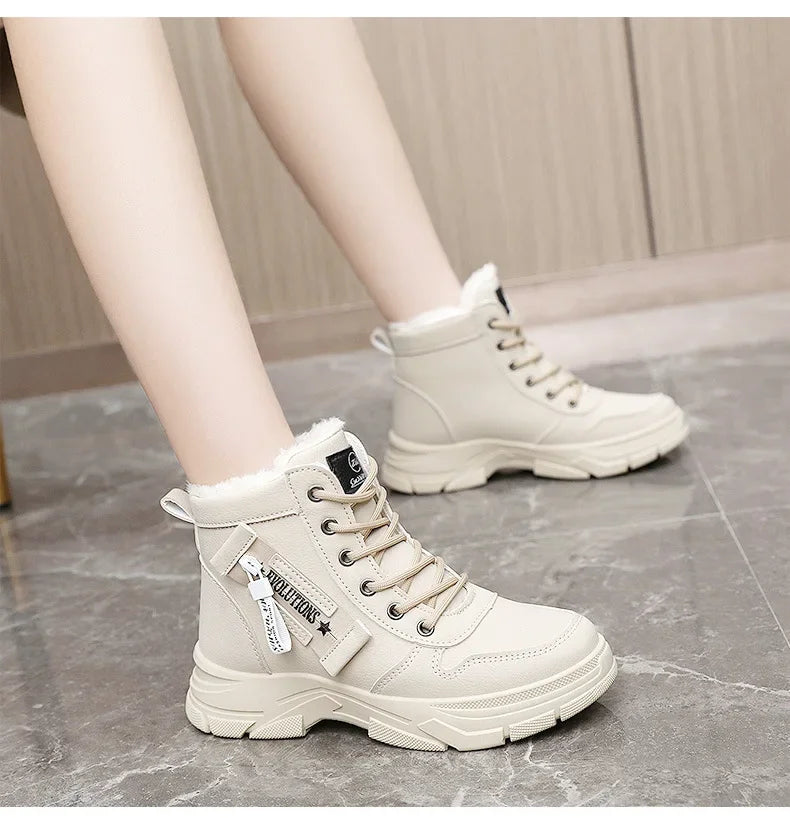 2025 New Winter Thick-soled Women Sneakers Warm Plus Velvet Cotton Shoes Large Size 42 Height-increasing Platform Women's Shoes