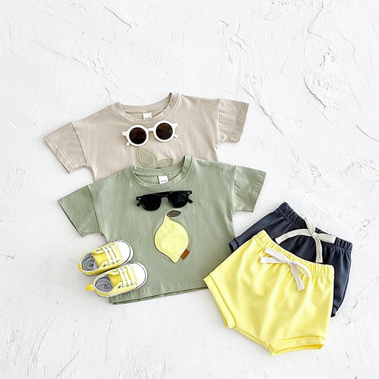 2Pcs Set Baby Boy Girl Clothing Toddler Baby Summer Clothes Blueberry Patch T-shirt+Shorts Newborn Boy Girl Summer Outfits