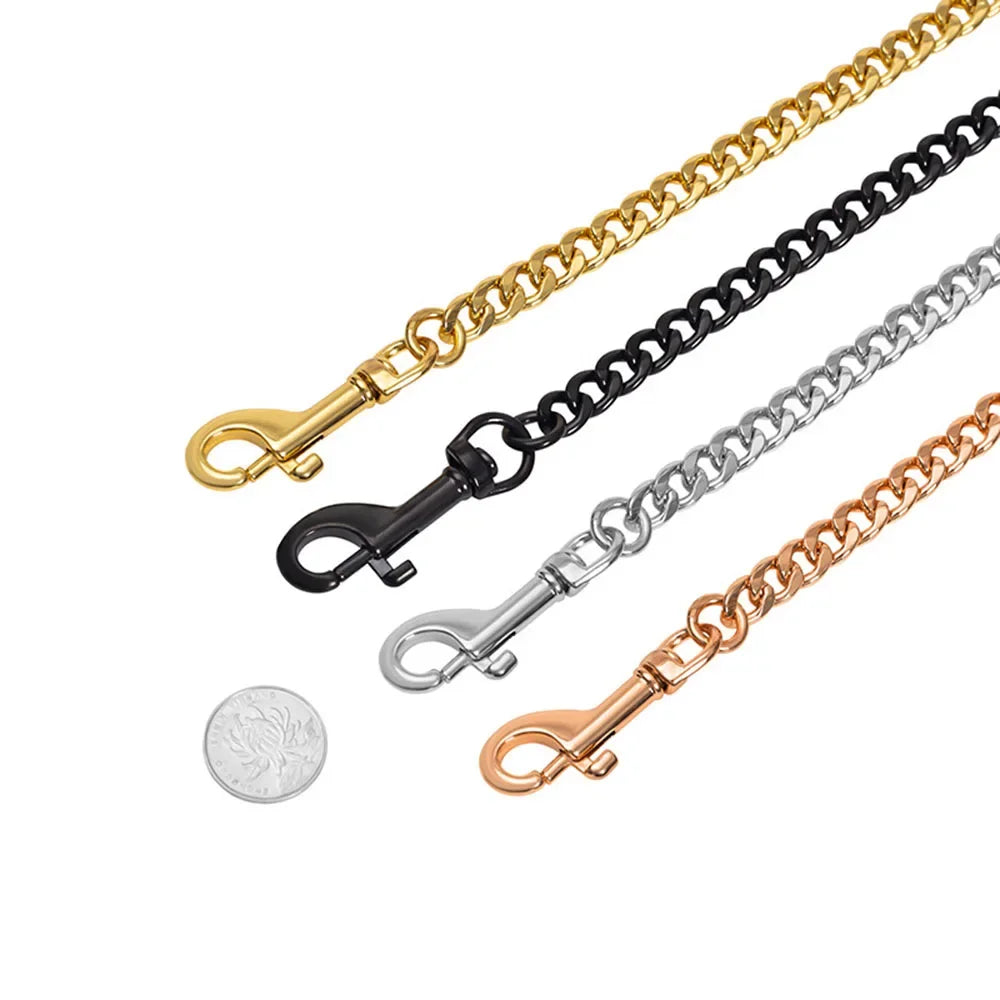 Stainless Steel Gold Chain Dog Leash Metal Chew Proof Heavy Duty Dog Leash Chain with Leather Padded Handle for Large Medium Dog