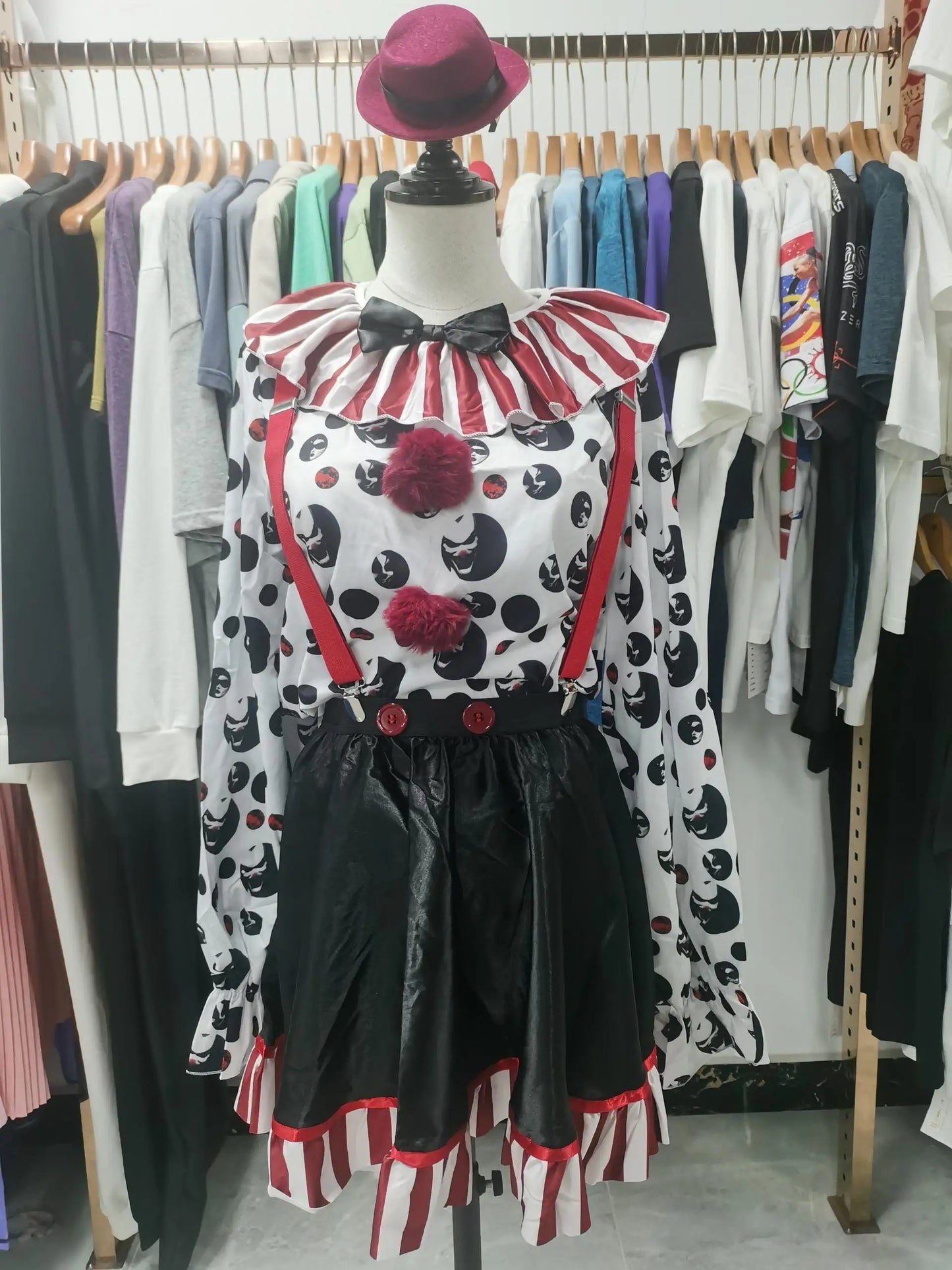Halloween Clown Cosplay Costume Women Dress Suit Acrobatic Performance Outfit Family Look Suit Girl Dress Carnival Party Wear