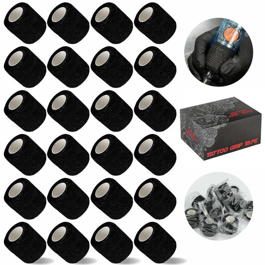 48/24/3PCS Black Tattoo Grip Cover Wraps Self-Adhesive Elastic Bandage Tape Breathable Strong Sports Tape Athletic Bandage Rolls