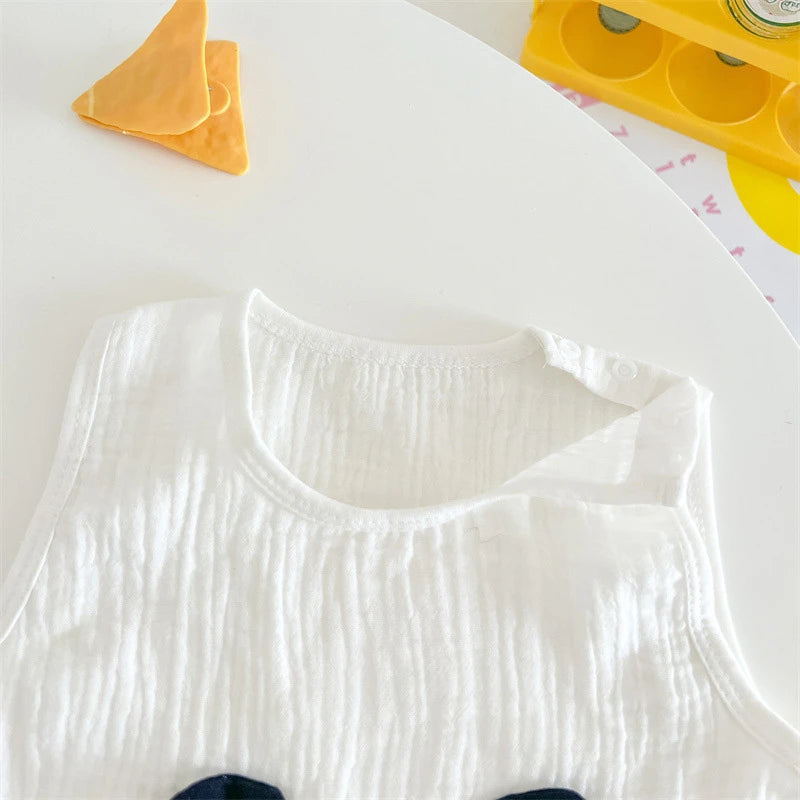 3Pcs Muslin Baby Jumpsuit Coat Hat Bear Baby Summer Clothes Set Kids Coat Romper White Toddler Outfit Suit Infant Clothing 0-3T