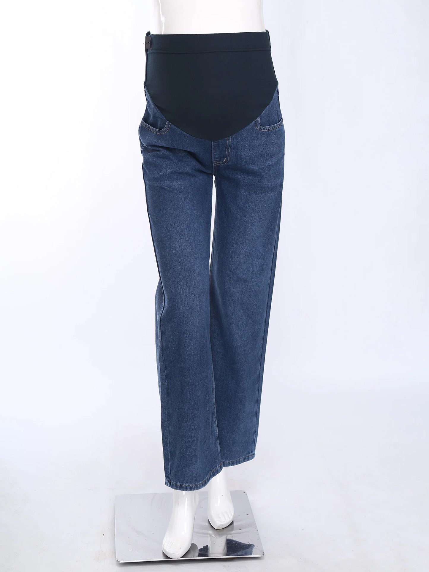 Pregnant Women Fashion Casual Wide-Leg Jeans Adjustable High Waist Belly Support Denim Pants Maternity Clothing for Daily Party