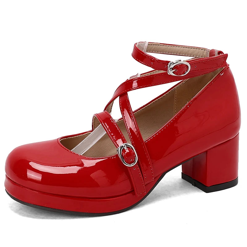 Japanese Lolita Party Shoes High Heels Ankle Strap Cross Dress Pumps Cosplay Costume Plus Size 31-50 Big Feet Wear Dropshipping